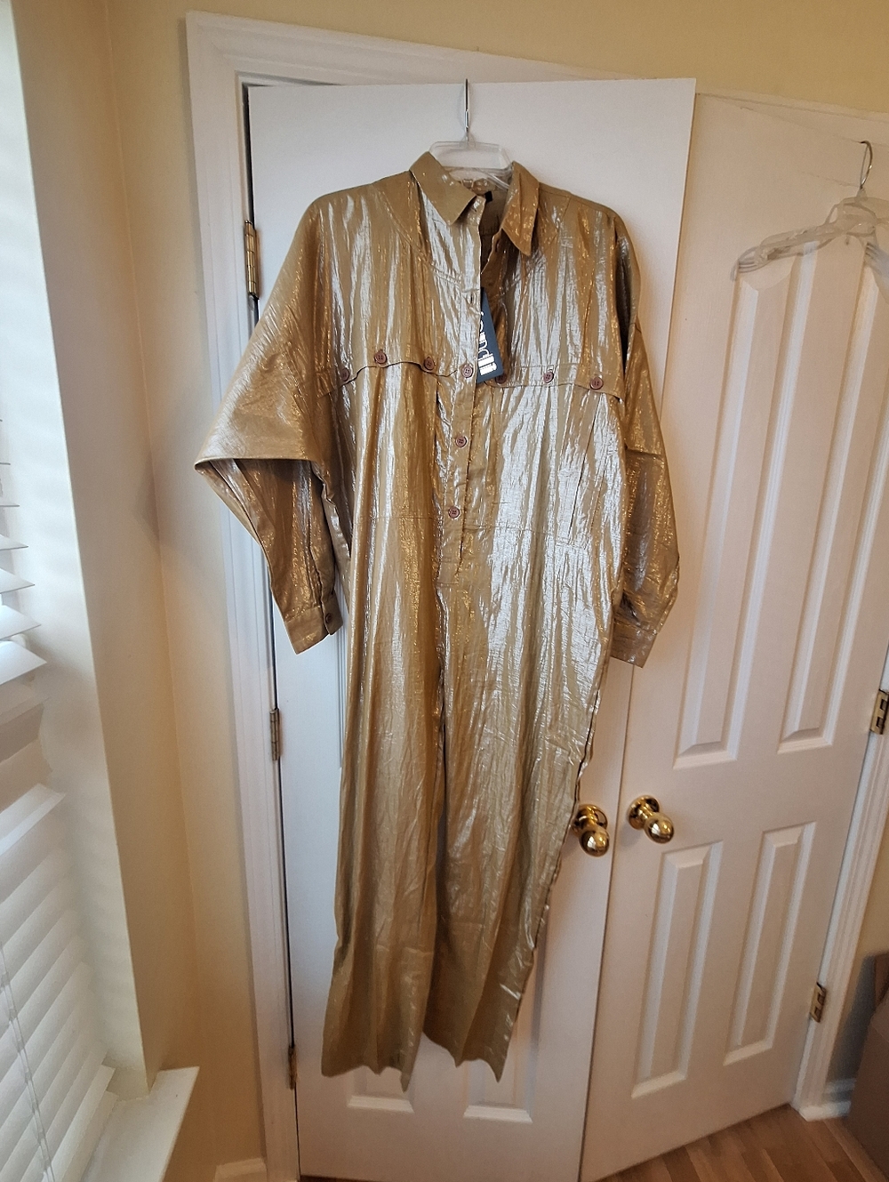 Suzi KONDI Metallic Gold Long Button-Up Jumpsuit